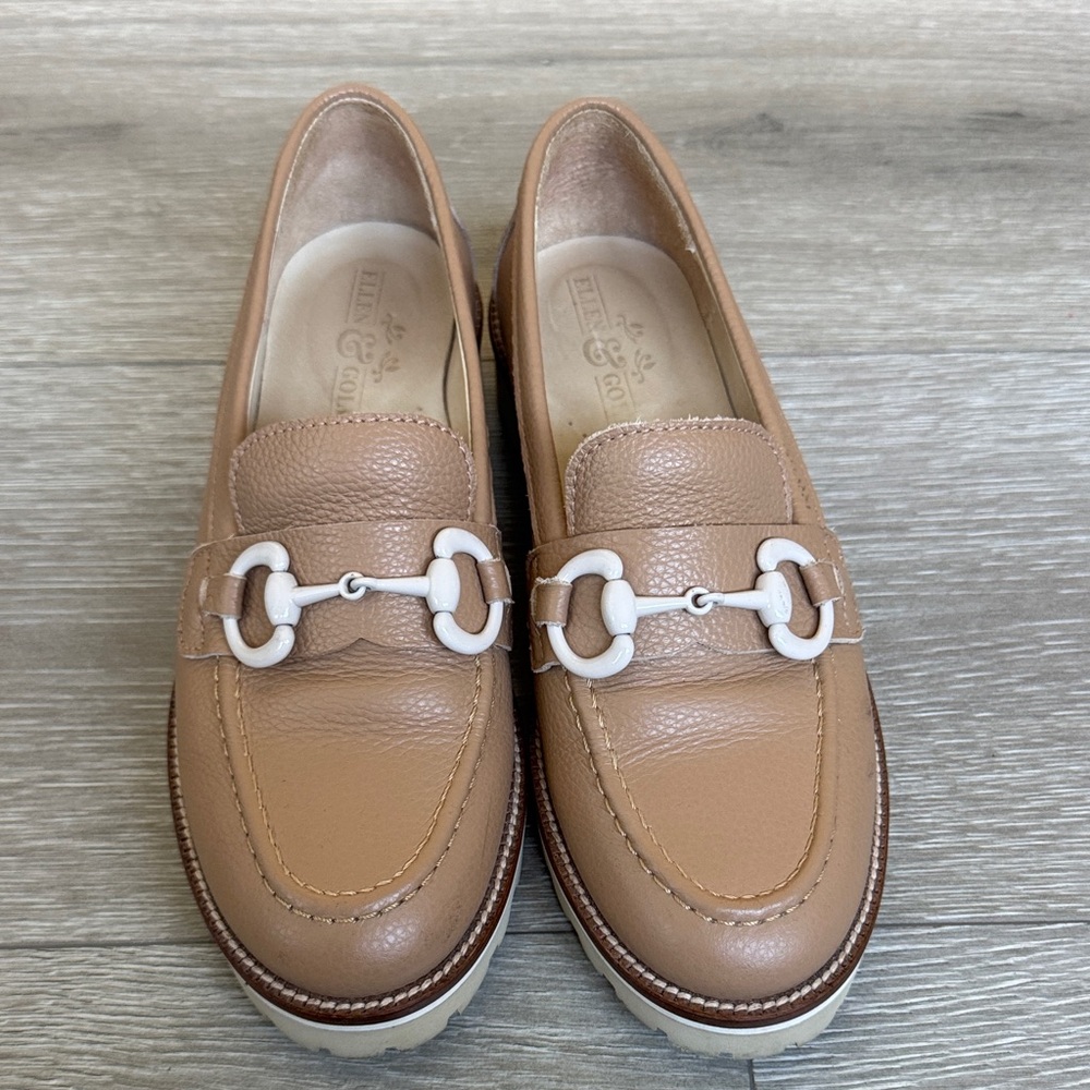 Elle Brown Leather Loafers with Silver Accent